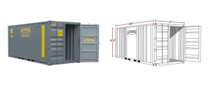 image and illustration of a 20 ft A-Verdi storage container