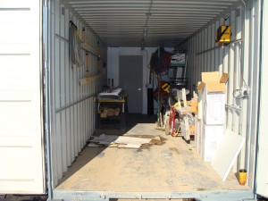 Inside construction shipping container