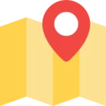 An icon of a map with a red location pin on it.